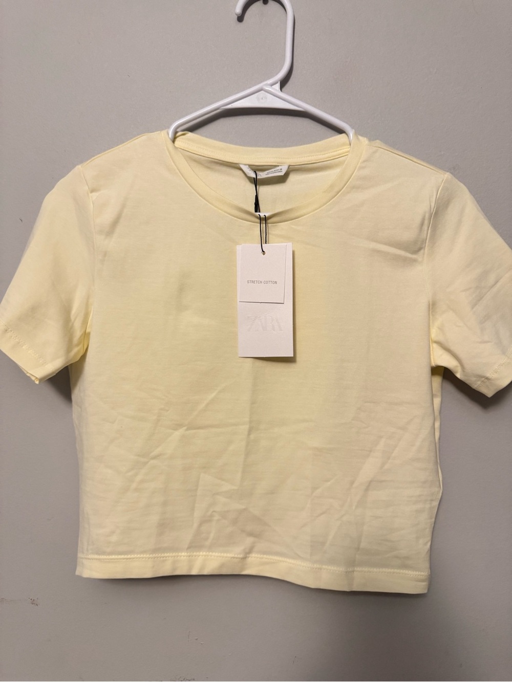 Zara Pale Yellow Crewneck Cotton Crop Top
